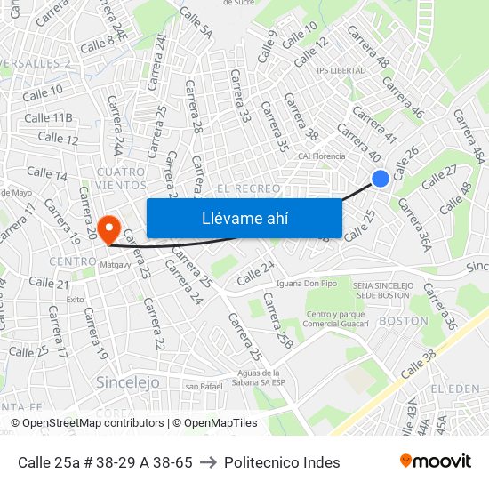 Calle 25a # 38-29 A 38-65 to Politecnico Indes map