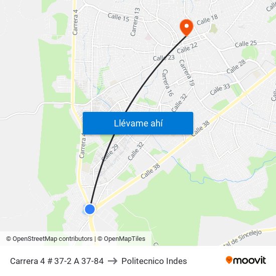 Carrera 4 # 37-2 A 37-84 to Politecnico Indes map