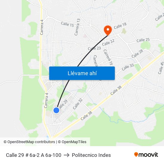 Calle 29 # 6a-2 A 6a-100 to Politecnico Indes map