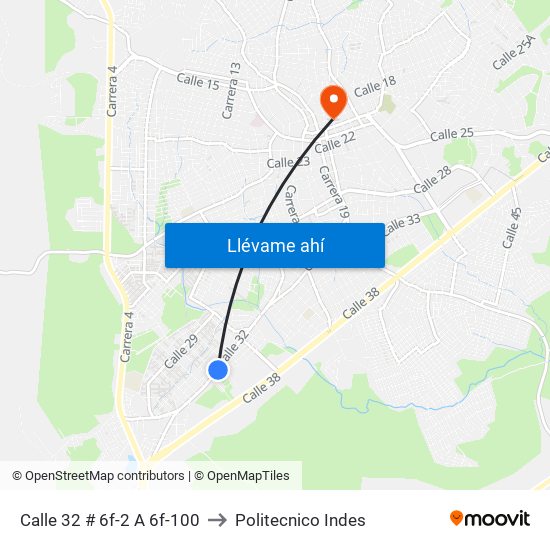 Calle 32 # 6f-2 A 6f-100 to Politecnico Indes map