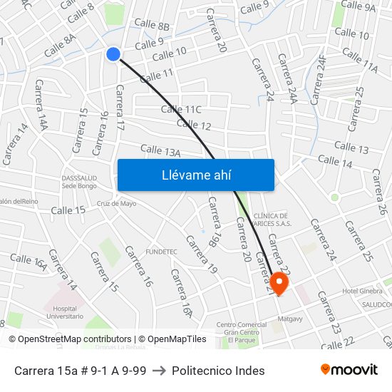 Carrera 15a # 9-1 A 9-99 to Politecnico Indes map