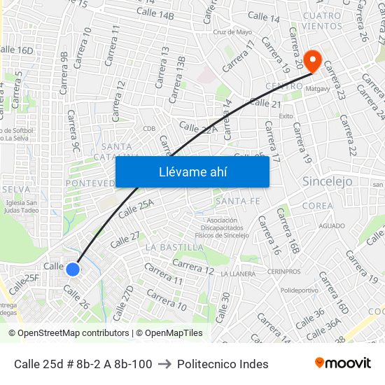 Calle 25d # 8b-2 A 8b-100 to Politecnico Indes map