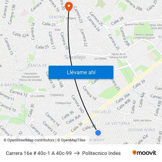 Carrera 16e # 40c-1 A 40c-99 to Politecnico Indes map