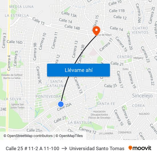 Calle 25 # 11-2 A 11-100 to Universidad Santo Tomas map