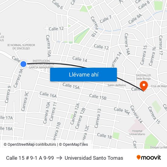 Calle 15 # 9-1 A 9-99 to Universidad Santo Tomas map