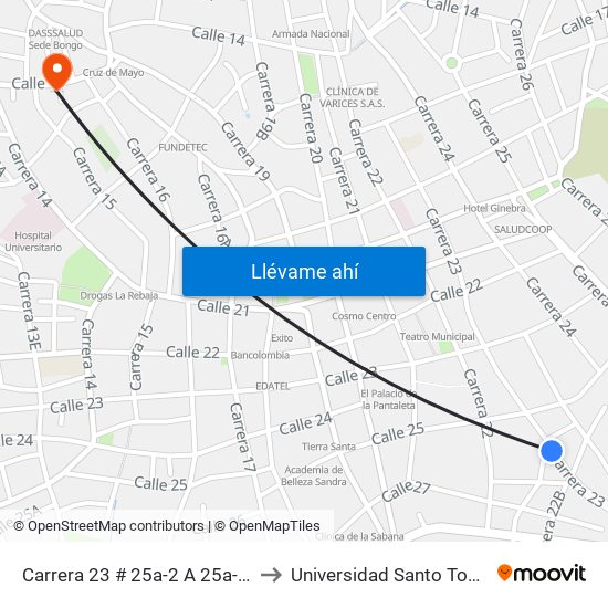 Carrera 23 # 25a-2 A 25a-100 to Universidad Santo Tomas map