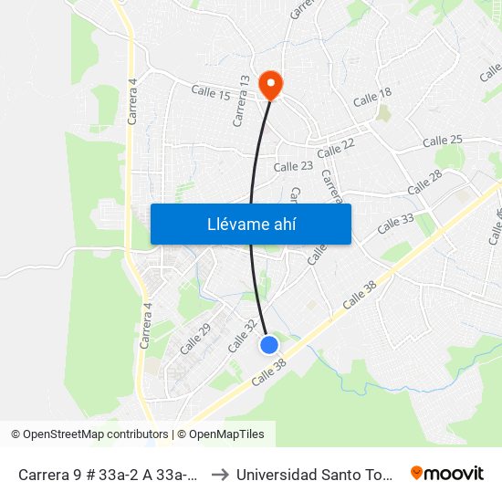 Carrera 9 # 33a-2 A 33a-100 to Universidad Santo Tomas map