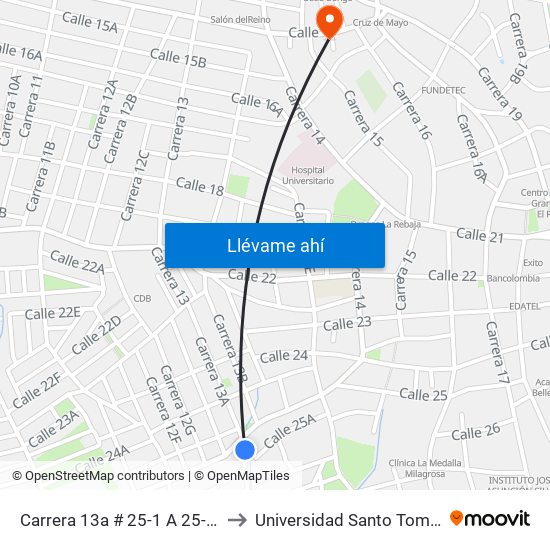 Carrera 13a # 25-1 A 25-99 to Universidad Santo Tomas map