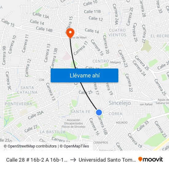 Calle 28 # 16b-2 A 16b-100 to Universidad Santo Tomas map