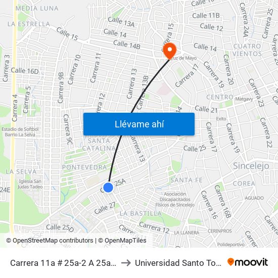 Carrera 11a # 25a-2 A 25a-100 to Universidad Santo Tomas map