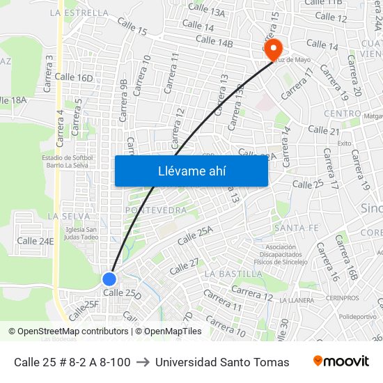 Calle 25 # 8-2 A 8-100 to Universidad Santo Tomas map