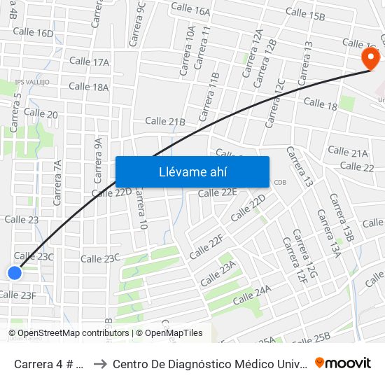 Carrera 4 # 23d-1 A 23d-99 to Centro De Diagnóstico Médico Universidad De Sucre Sede Puerta Blanca map