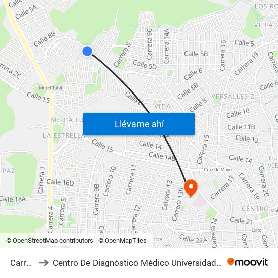 Carrera 14 to Centro De Diagnóstico Médico Universidad De Sucre Sede Puerta Blanca map