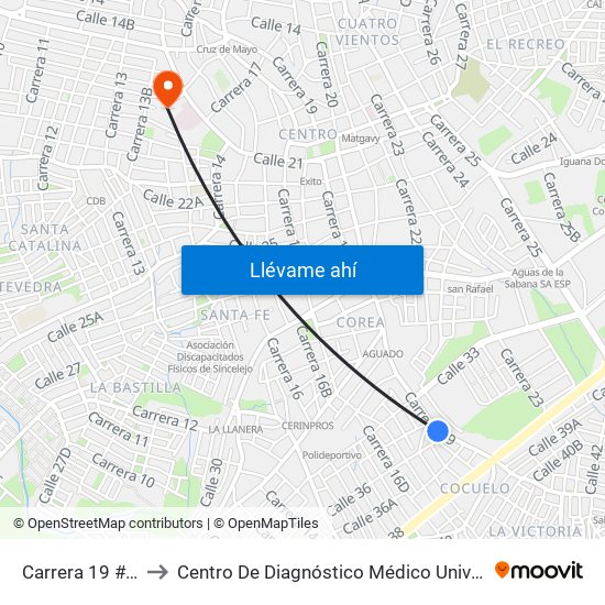 Carrera 19 # 35-2 A 35-100 to Centro De Diagnóstico Médico Universidad De Sucre Sede Puerta Blanca map