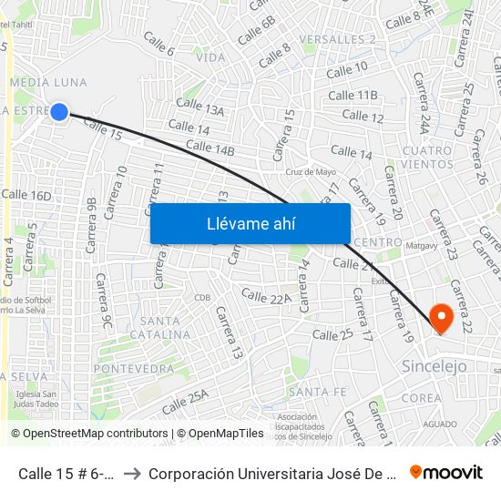 Calle 15 # 6-1 A 6-55 to Corporación Universitaria José De Sucre - Corposucre map