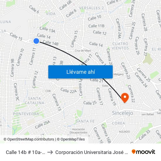 Calle 14b # 10a-2 A 10a-100 to Corporación Universitaria José De Sucre - Corposucre map