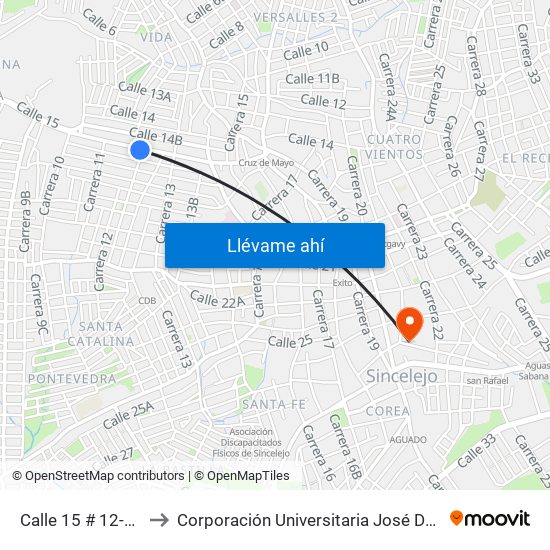 Calle 15 # 12-2 A 12-100 to Corporación Universitaria José De Sucre - Corposucre map