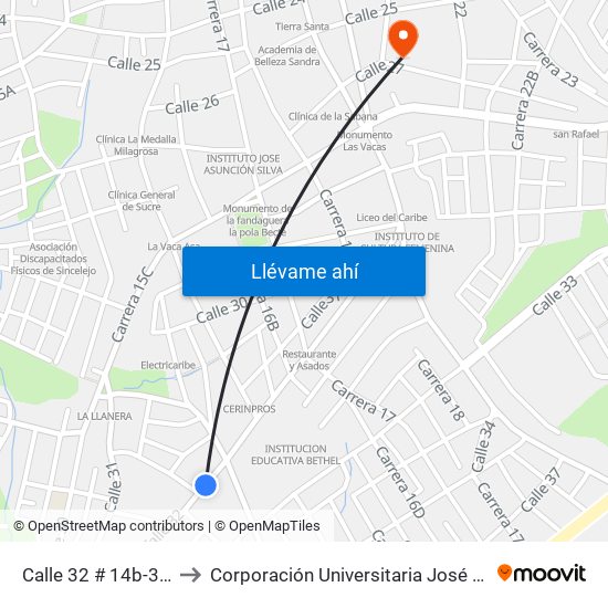 Calle 32 # 14b-36 A 14b-100 to Corporación Universitaria José De Sucre - Corposucre map