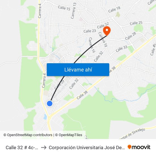 Calle 32 # 4c-1 A 4c-99 to Corporación Universitaria José De Sucre - Corposucre map