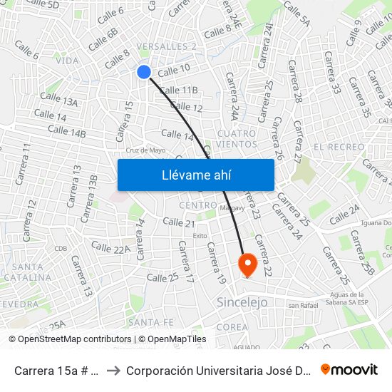 Carrera 15a # 9-1 A 9-99 to Corporación Universitaria José De Sucre - Corposucre map