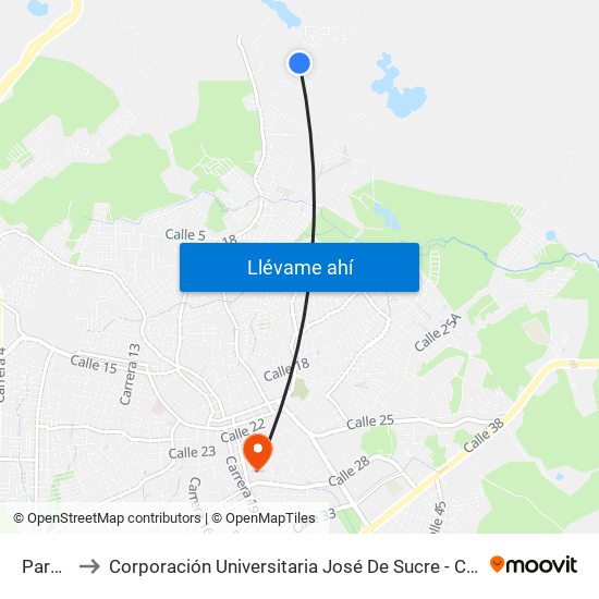 Parada to Corporación Universitaria José De Sucre - Corposucre map