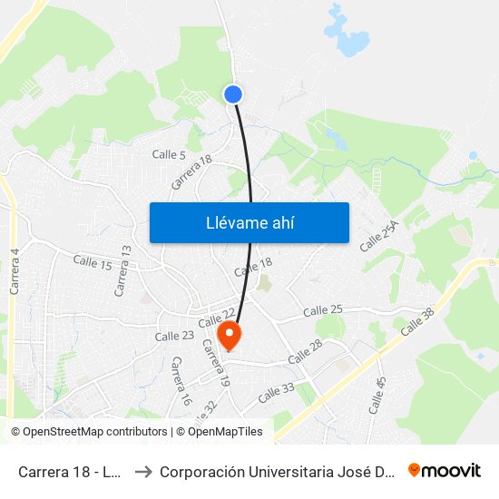 Carrera 18 - Los Rosales to Corporación Universitaria José De Sucre - Corposucre map