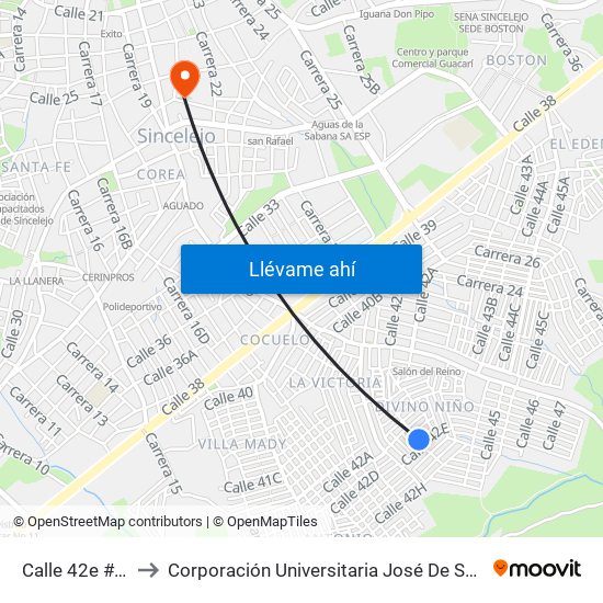 Calle 42e # 1 A 99 to Corporación Universitaria José De Sucre - Corposucre map