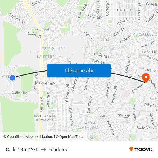 Calle 18a # 2-1 to Fundetec map