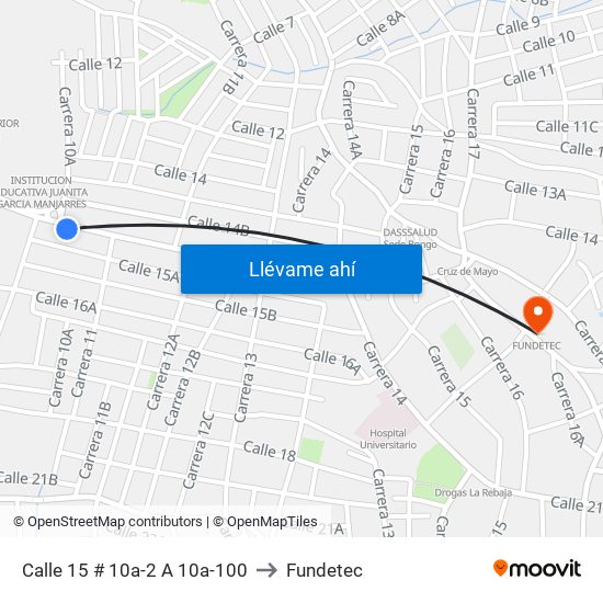 Calle 15 # 10a-2 A 10a-100 to Fundetec map