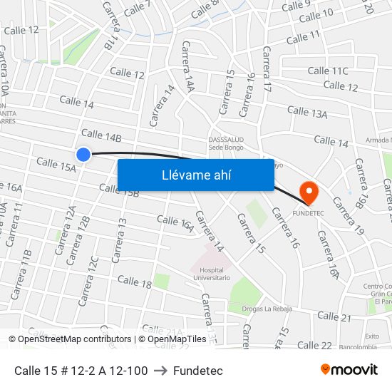 Calle 15 # 12-2 A 12-100 to Fundetec map