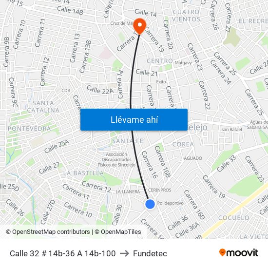 Calle 32 # 14b-36 A 14b-100 to Fundetec map