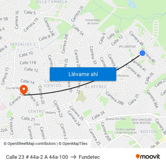 Calle 23 # 44a-2 A 44a-100 to Fundetec map