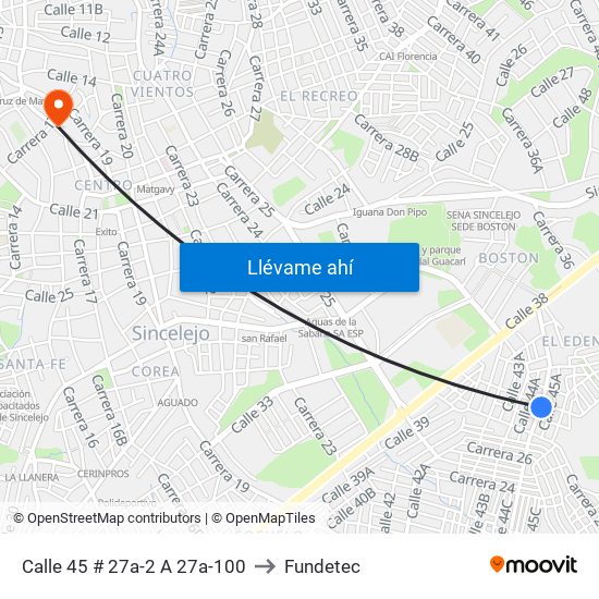 Calle 45 # 27a-2 A 27a-100 to Fundetec map