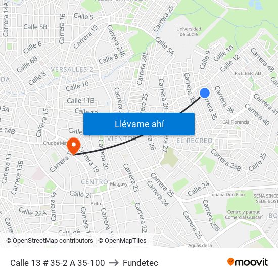 Calle 13 # 35-2 A 35-100 to Fundetec map