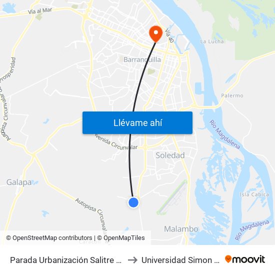 Parada Urbanización Salitre Lado Norte Soledad to Universidad Simon Bolivar Sede 1 map