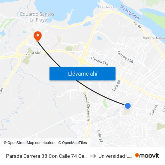 Parada Carrera 38 Con Calle 74 Centro Comercial Americano Lado Sur to Universidad Libre Sede Norte map