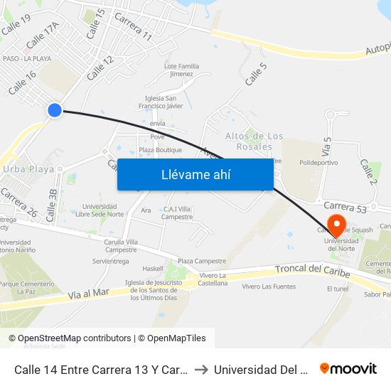 Calle 14 Entre Carrera 13 Y Carrera 20 to Universidad Del Norte map