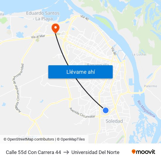 Calle 55d Con Carrera 44 to Universidad Del Norte map