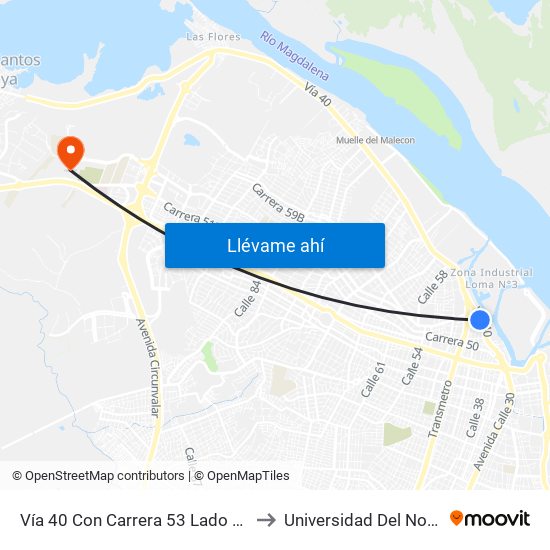 Vía 40 Con Carrera 53 Lado Sur to Universidad Del Norte map
