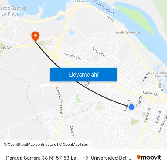 Parada Carrera 38 N° 57-53 Lado Sur to Universidad Del Norte map