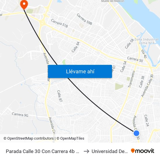 Parada Calle 30 Con Carrera 4b Homecenter to Universidad Del Norte map