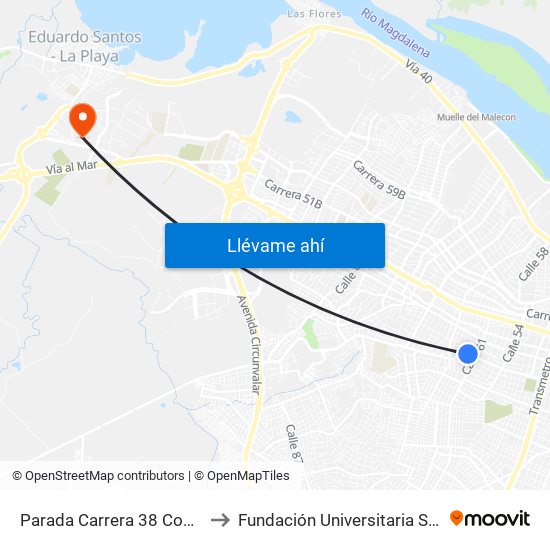 Parada Carrera 38 Con Calle 63b Lado Sur to Fundación Universitaria San Martín Sede Caribe map
