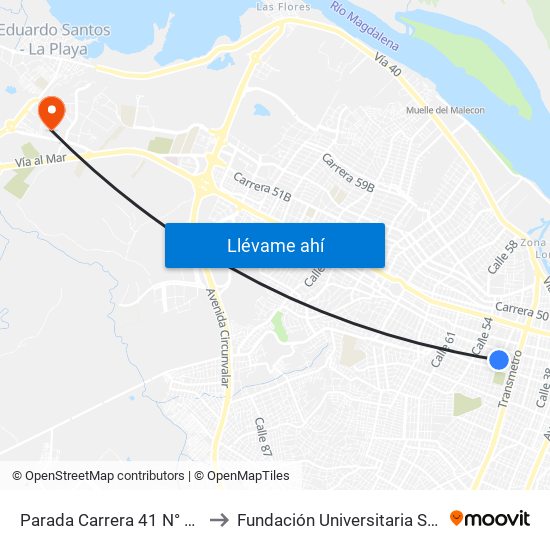 Parada Carrera 41 N° 48-67 Distrienvases to Fundación Universitaria San Martín Sede Caribe map