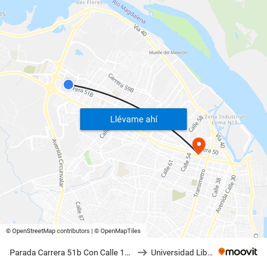 Parada Carrera 51b Con Calle 102 to Universidad Libre map