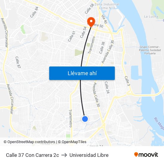 Calle 37 Con Carrera 2c to Universidad Libre map