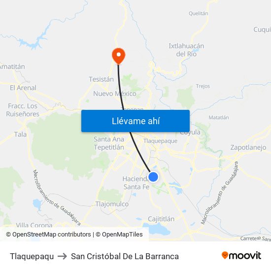 Tlaquepaqu to San Cristóbal De La Barranca map