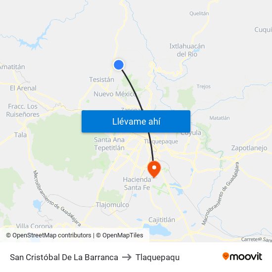 San Cristóbal De La Barranca to Tlaquepaqu map