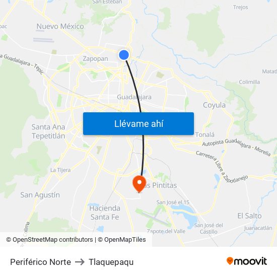 Periférico Norte to Tlaquepaqu map