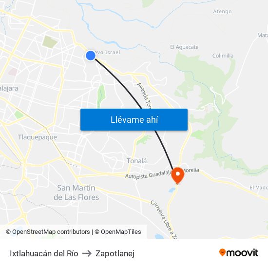 Ixtlahuacán del Río to Zapotlanej map