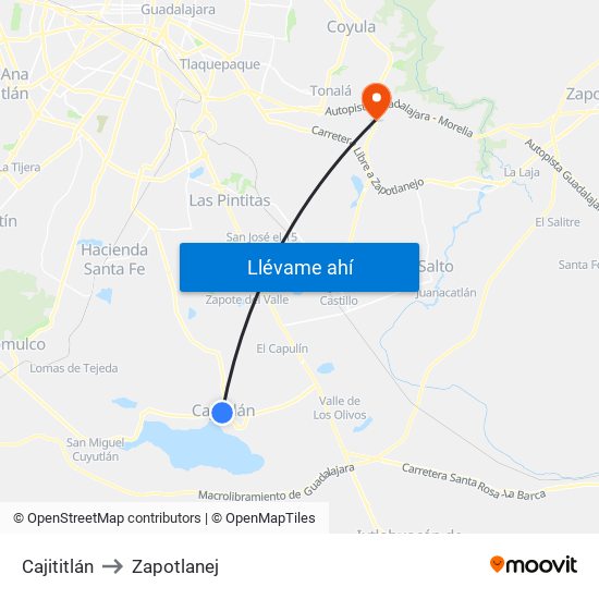 Cajititlán to Zapotlanej map